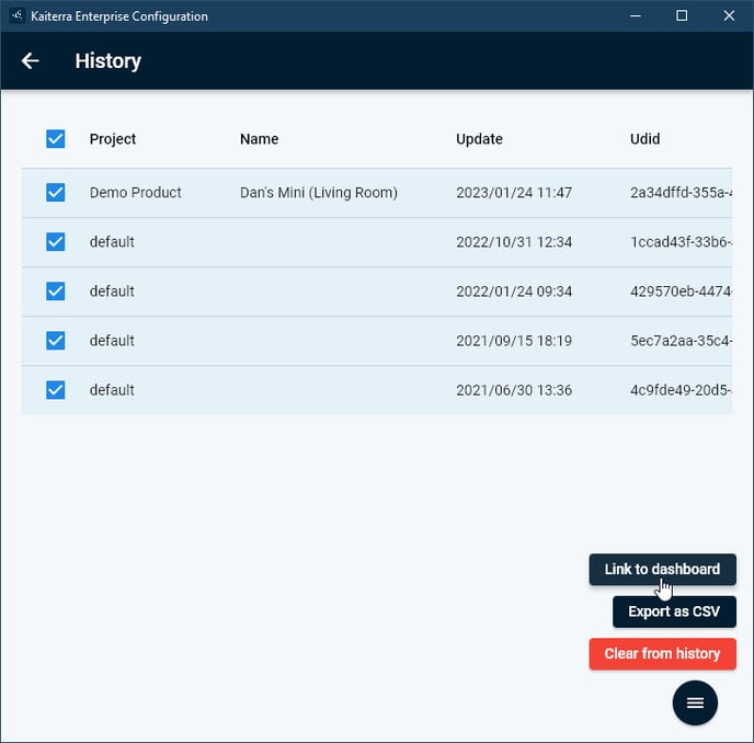 Configuration Tool Link to Dashboard