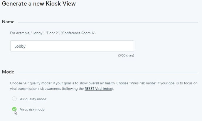 Kiosk View - Name and Mode